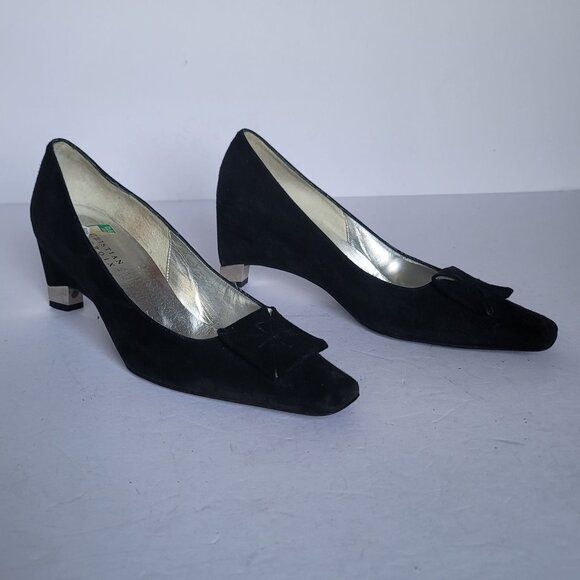 Christian Lacroix Shoes - Christian Lacroix Vintage 90s Black Suede Square Toe Quiet Luxury Pumps. Sz 8.5